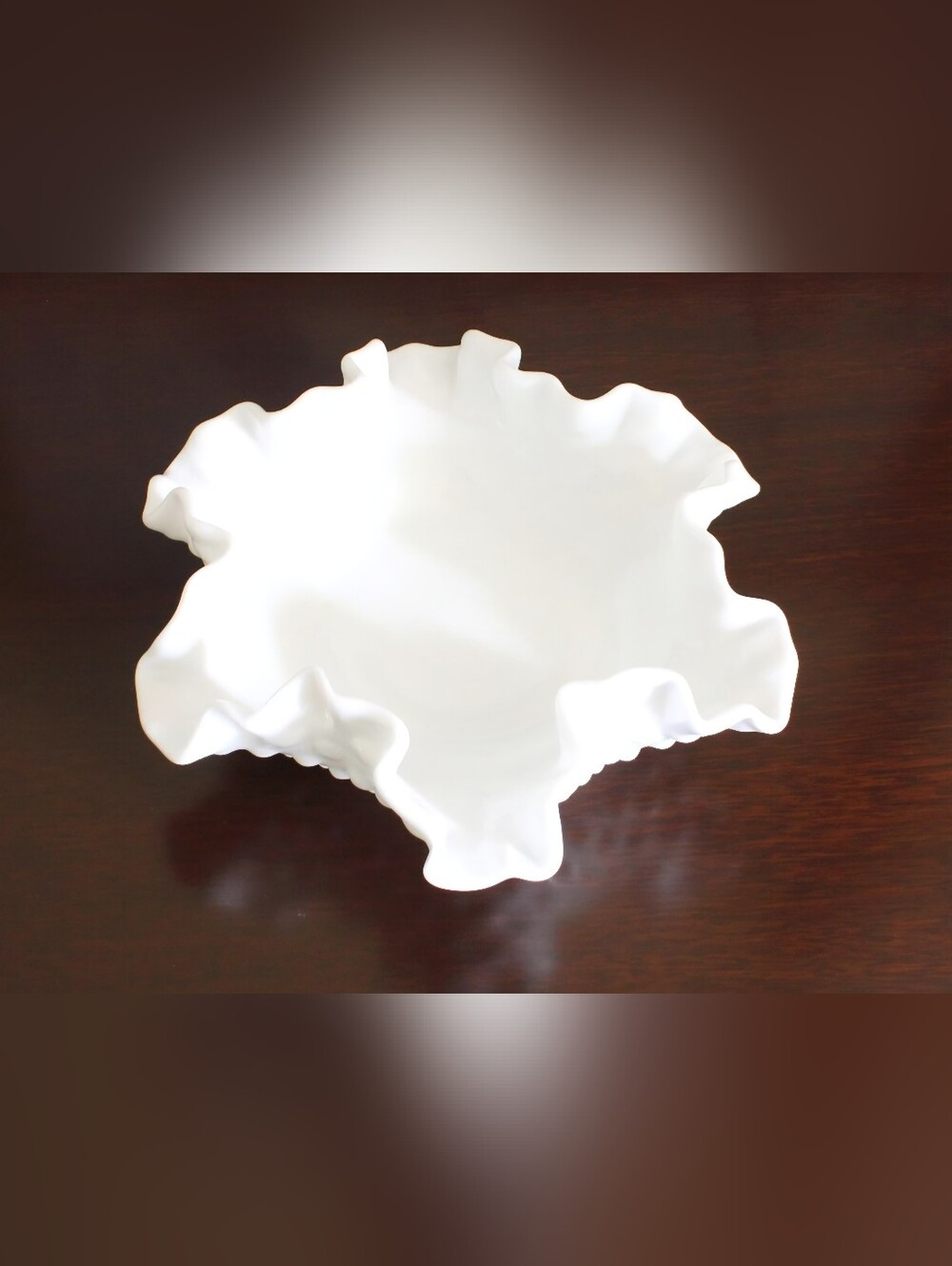 Vintage Fenton Milk Glass Hobnail Ruffled Dish Trinket Bowl White Glass